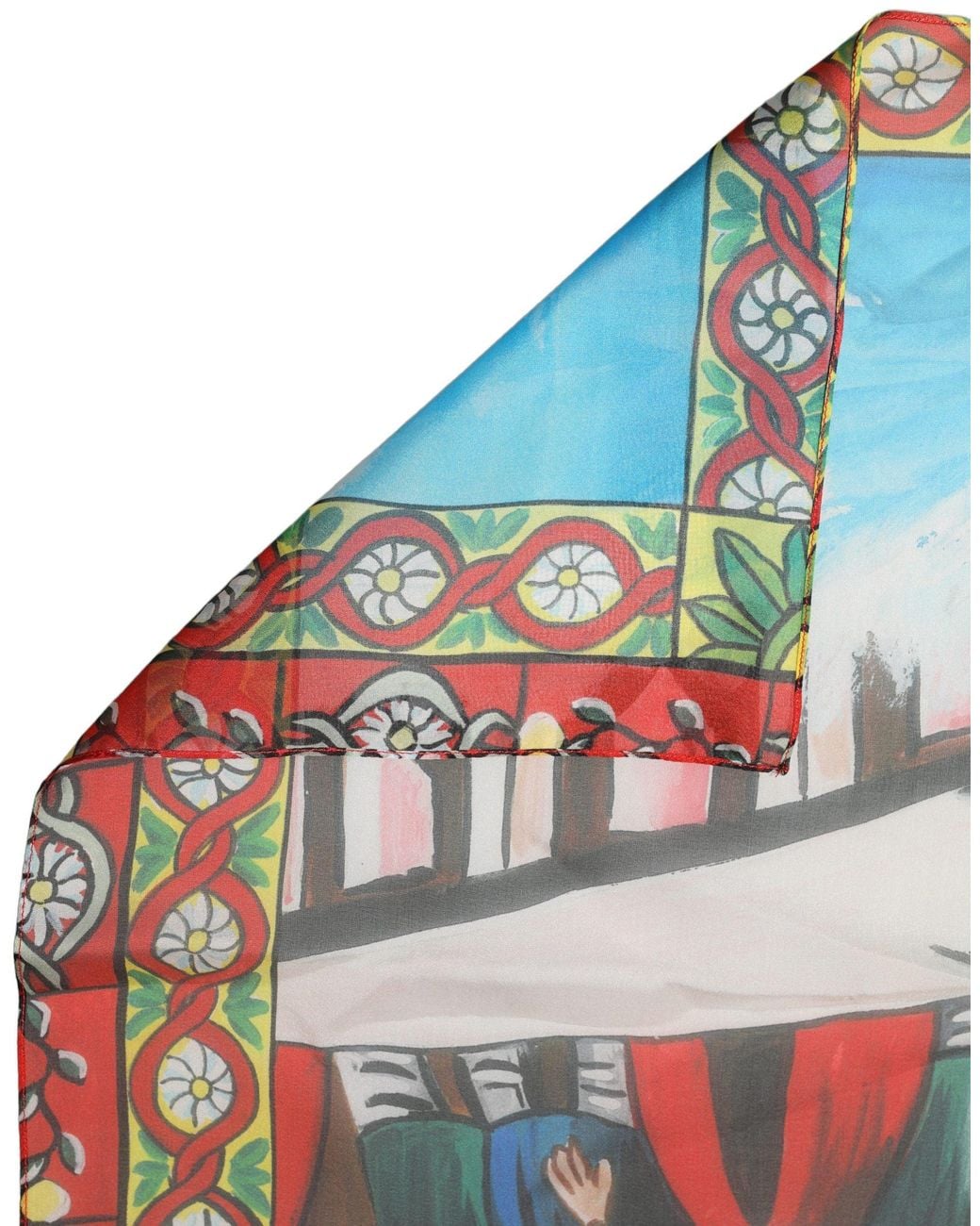 Dolce & Gabbana Red Multicolor Silk Printed Shawl Stole Scarf