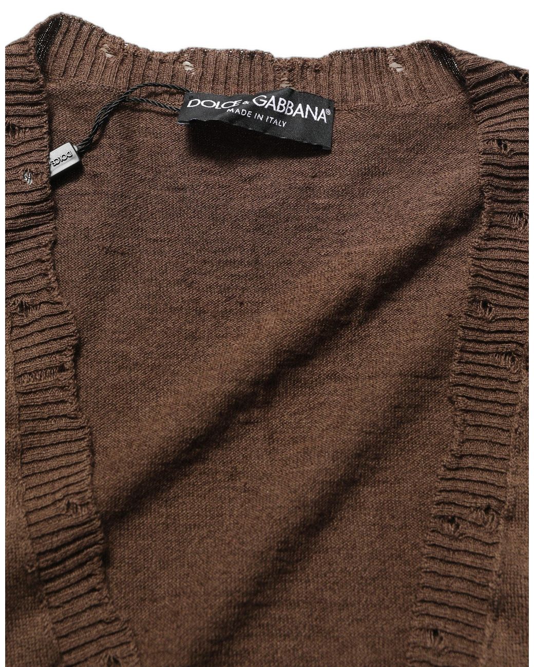 Dolce & Gabbana Brown Flax Buttoned V-Neck Pullover Sweater Cotton Clothing for men
