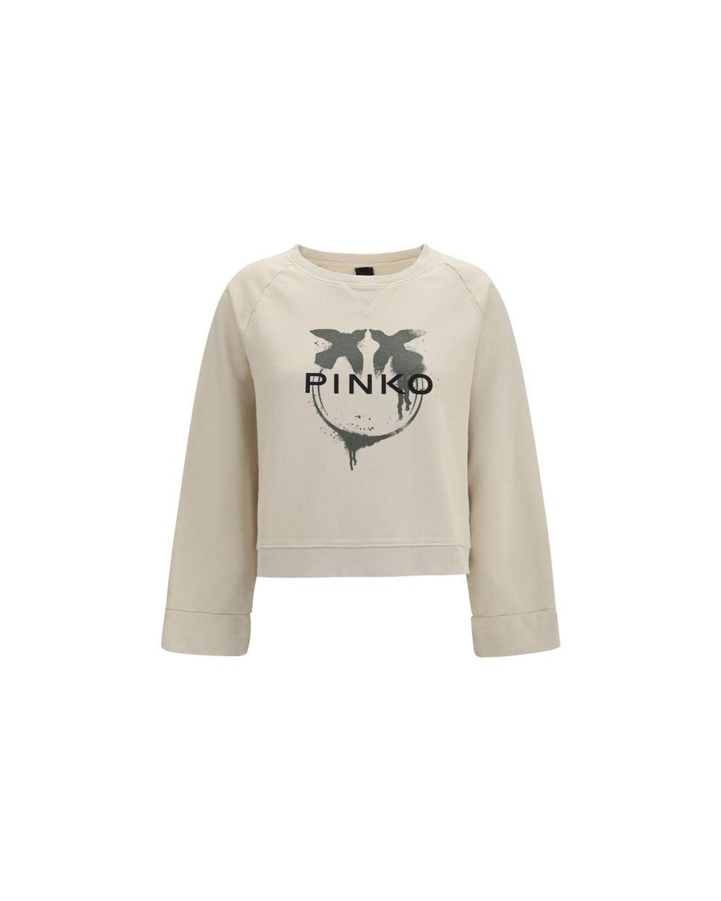Pinko White Beige Cotton Sweatshirt