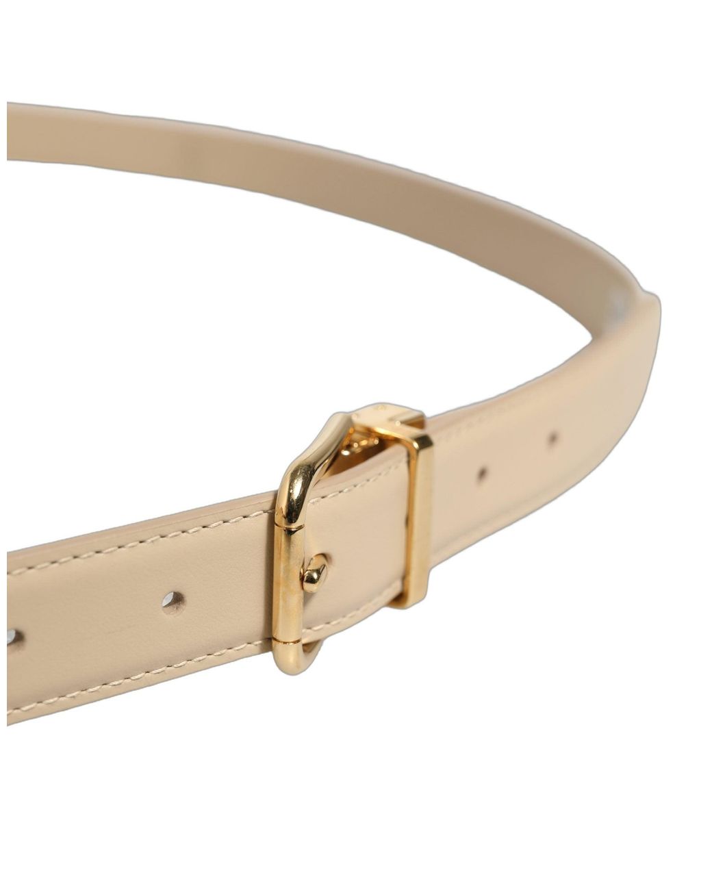 Dolce & Gabbana Natural Beige Leather Double Wrap Gold Buckle Belt
