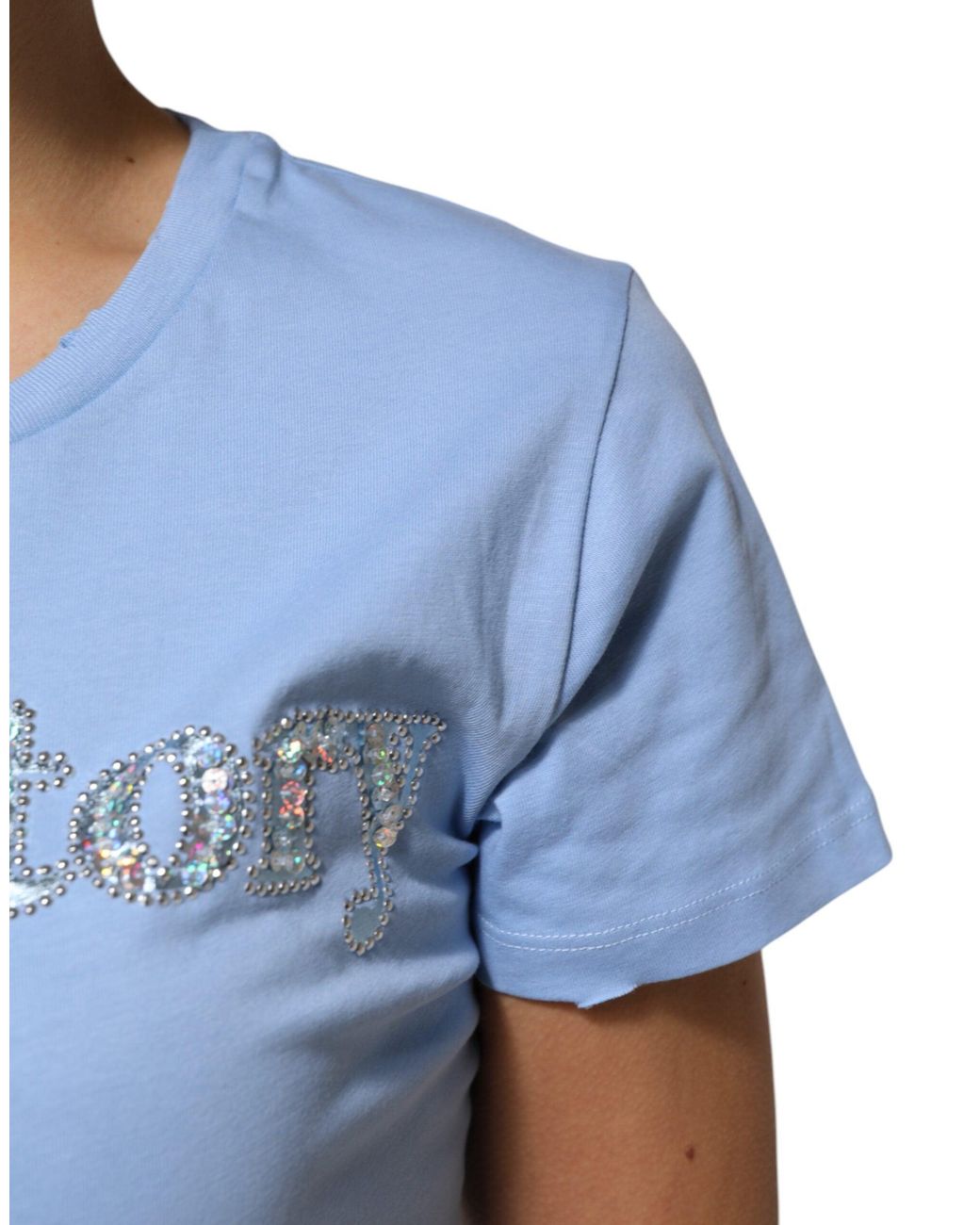 Pinko Blue Love Story Sequined Embellished Short Sleeves T