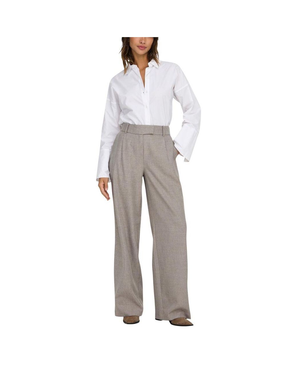 ONLY Gray Beige Polyester Dress Pants