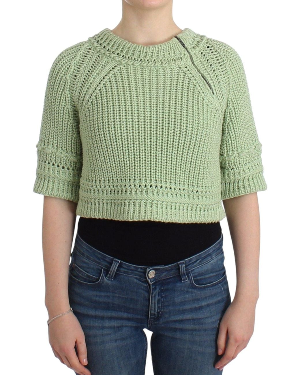 Ermanno Scervino Green Chic Cropped Cotton Sweater