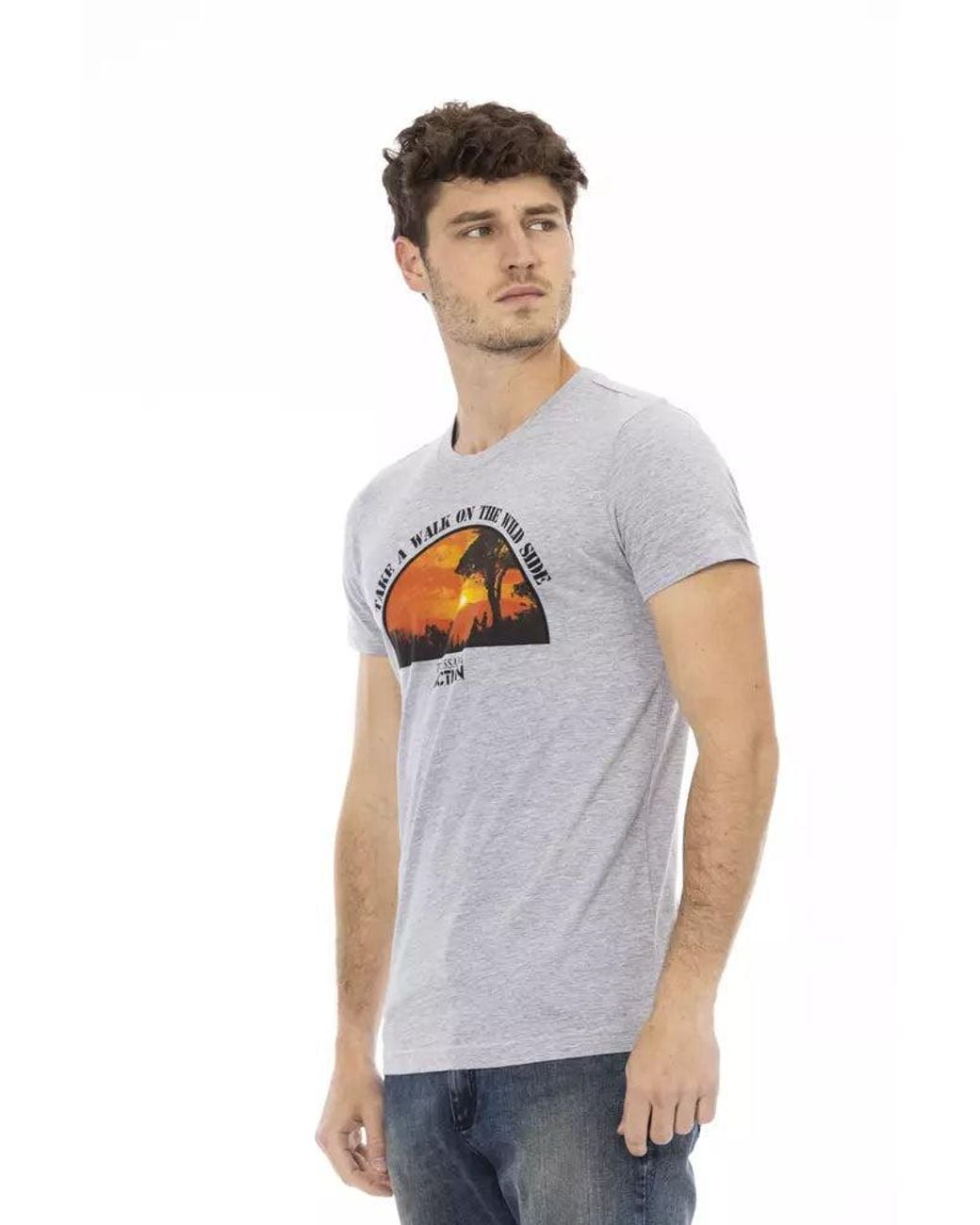 TRUSSARDI ACTION White Gray Cotton Men T for men