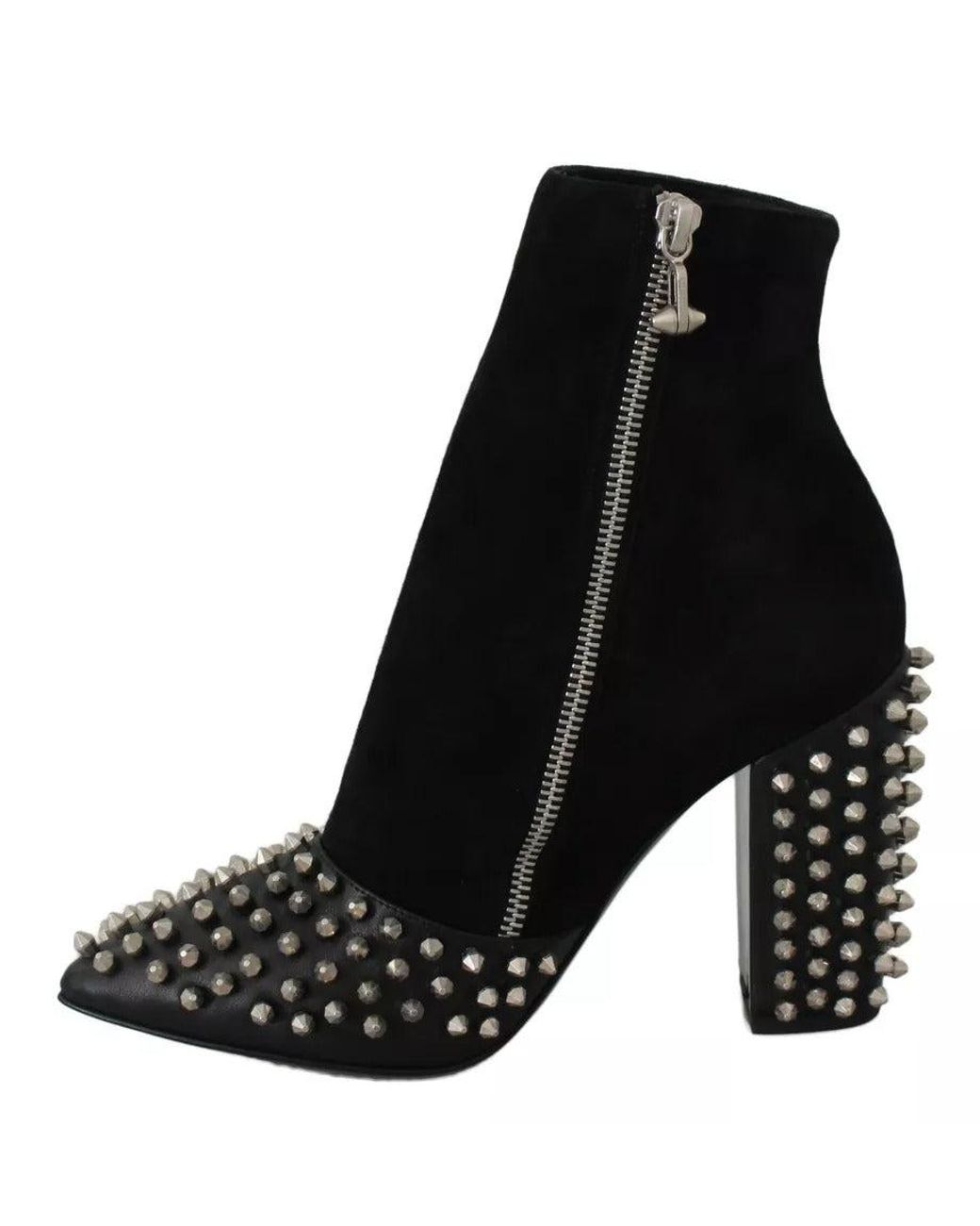 Philipp Plein Black Studded Heels Ankle Boots Shoes