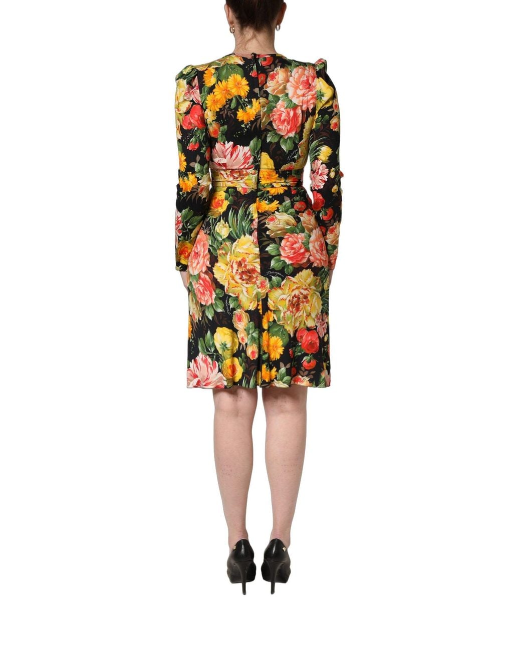 Dolce & Gabbana Multicolor Floral Print Longsleeve Midi Dress