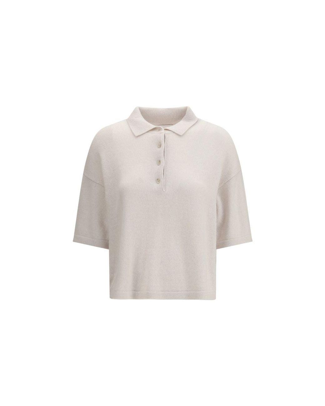 Allude White Beige Cashmere Polo Shirt