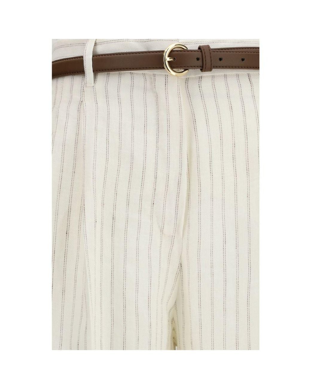 Max Mara Natural Beige Linen Casual Pants