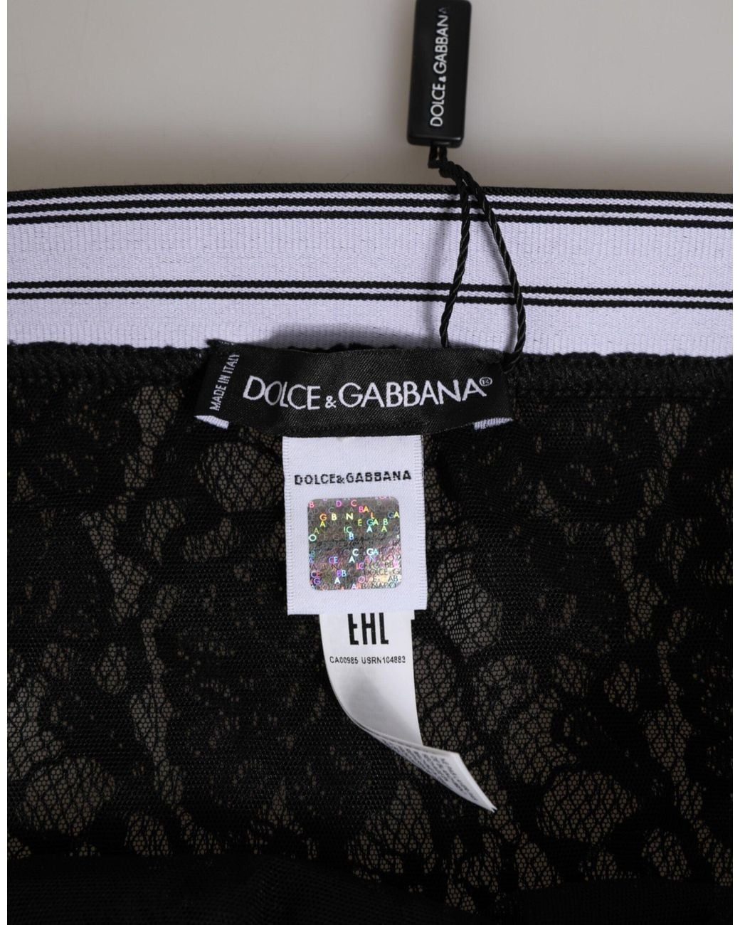 Dolce & Gabbana Black Lace Slip Brief Logo Waistband Underwear Nylon Clothing