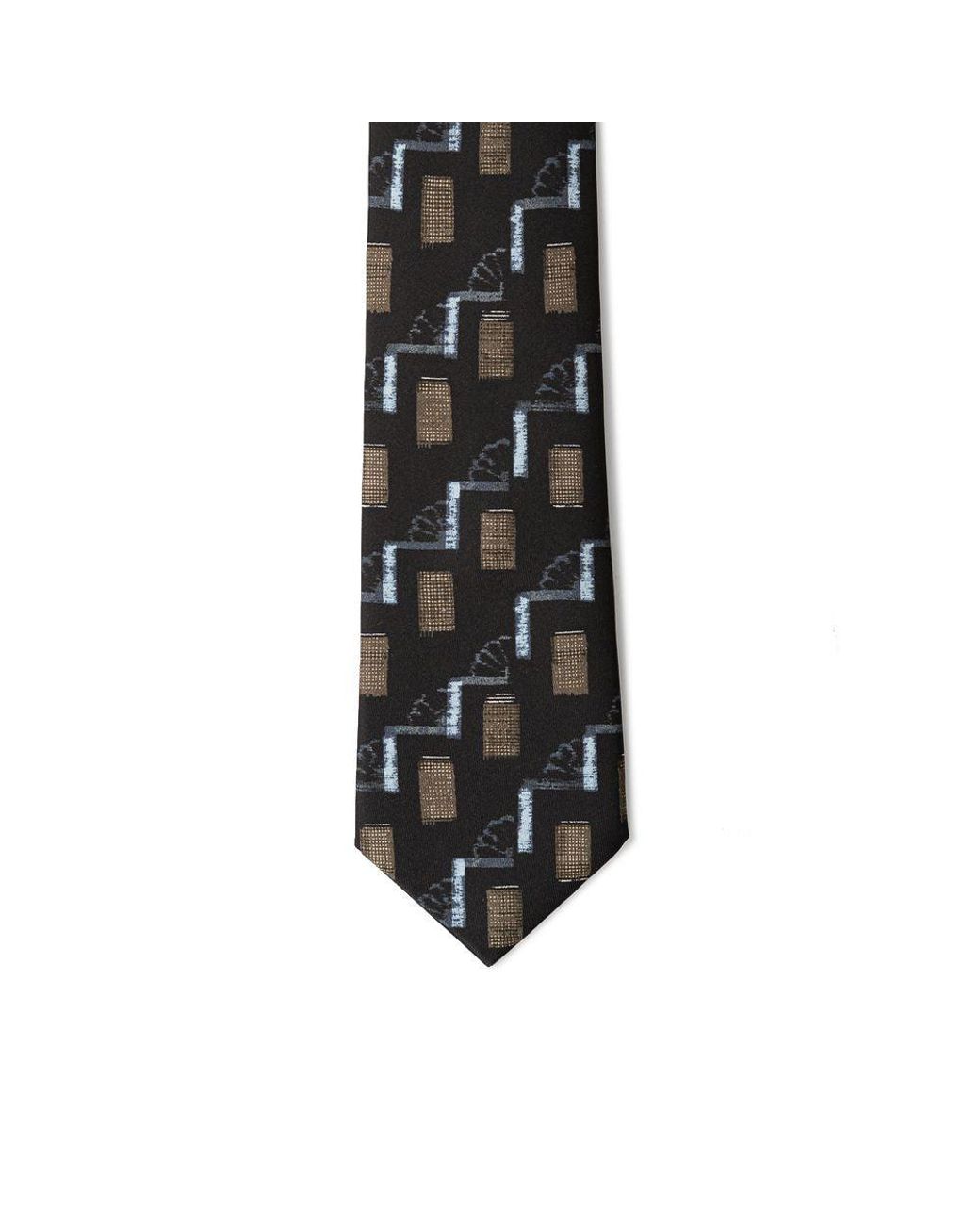 Giorgio Armani Black Geometric Pattern Silk Necktie for men