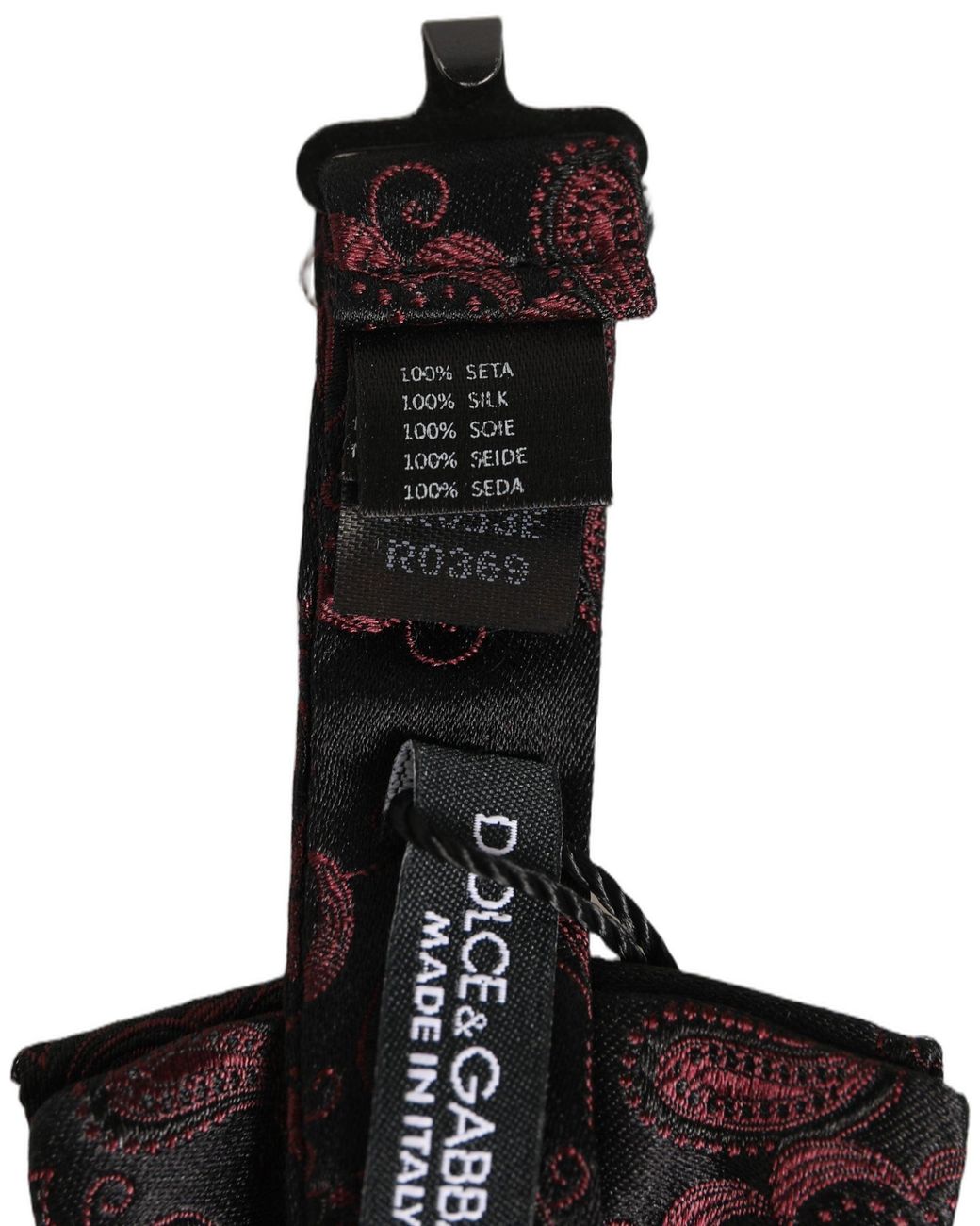Dolce & Gabbana Black Burgundy Paisley Silk Adjustable Neck Papillon Bow Tie for men