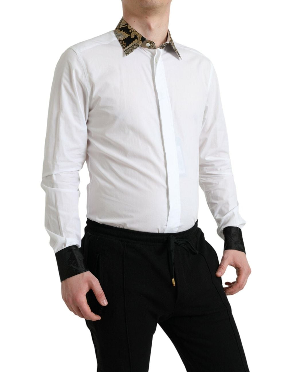 Dolce & Gabbana White Cotton Jacquard Formal Dress Shirt for men