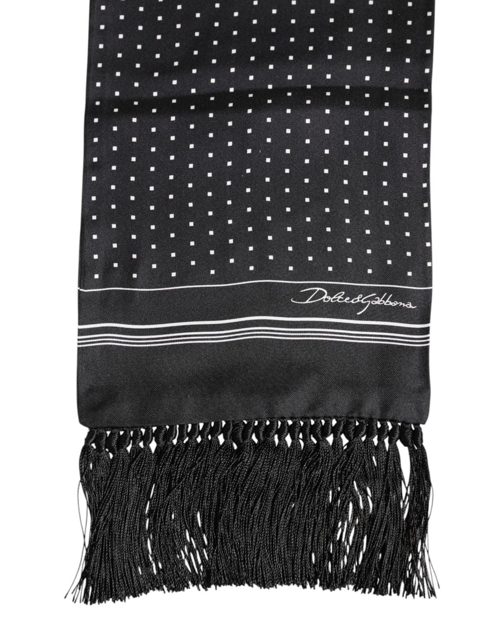 Dolce & Gabbana Black Polka Dot Fringes Foulard Scarf for men