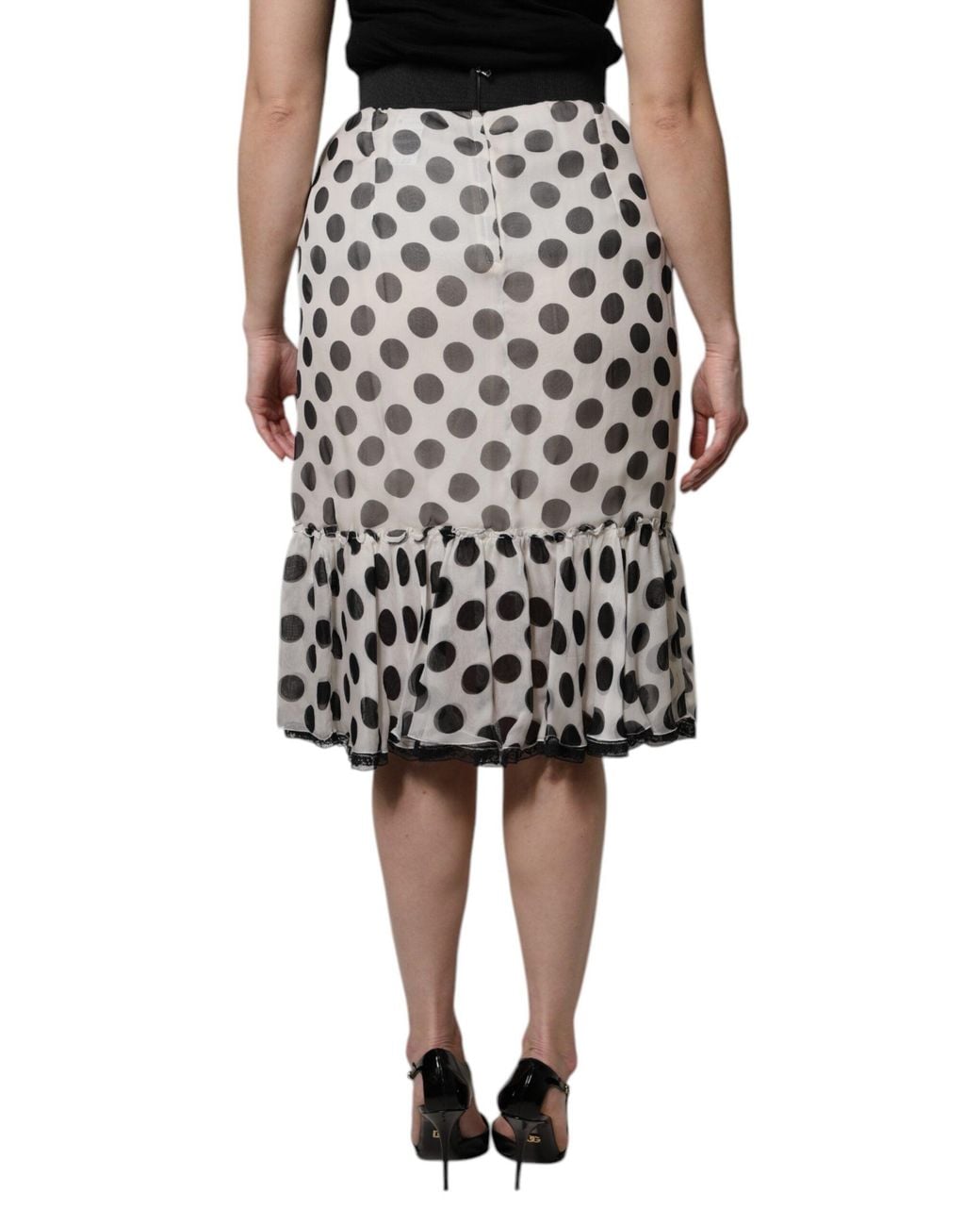 Dolce & Gabbana White Black Polka Dots Knee Length Skirt for men