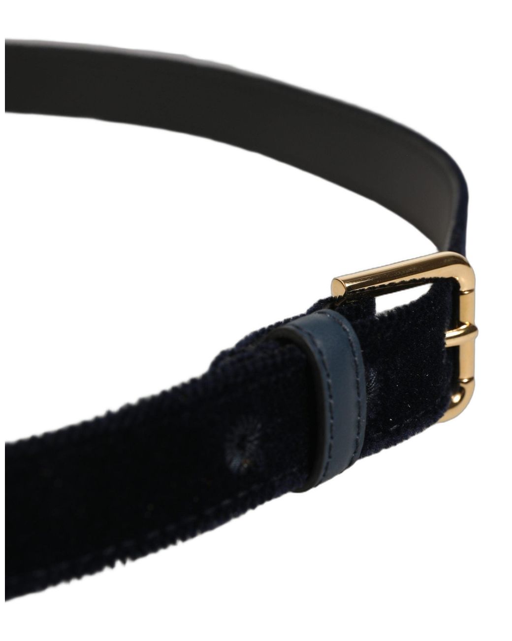 Dolce & Gabbana Black Dark Blue Velvet Gold Tone Metal Buckle Belt