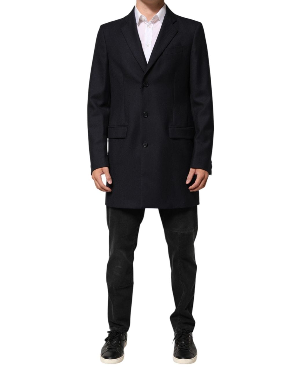 Dolce & Gabbana Black Dark Blue Wool Men Jacket Coat Blazer Suit for men