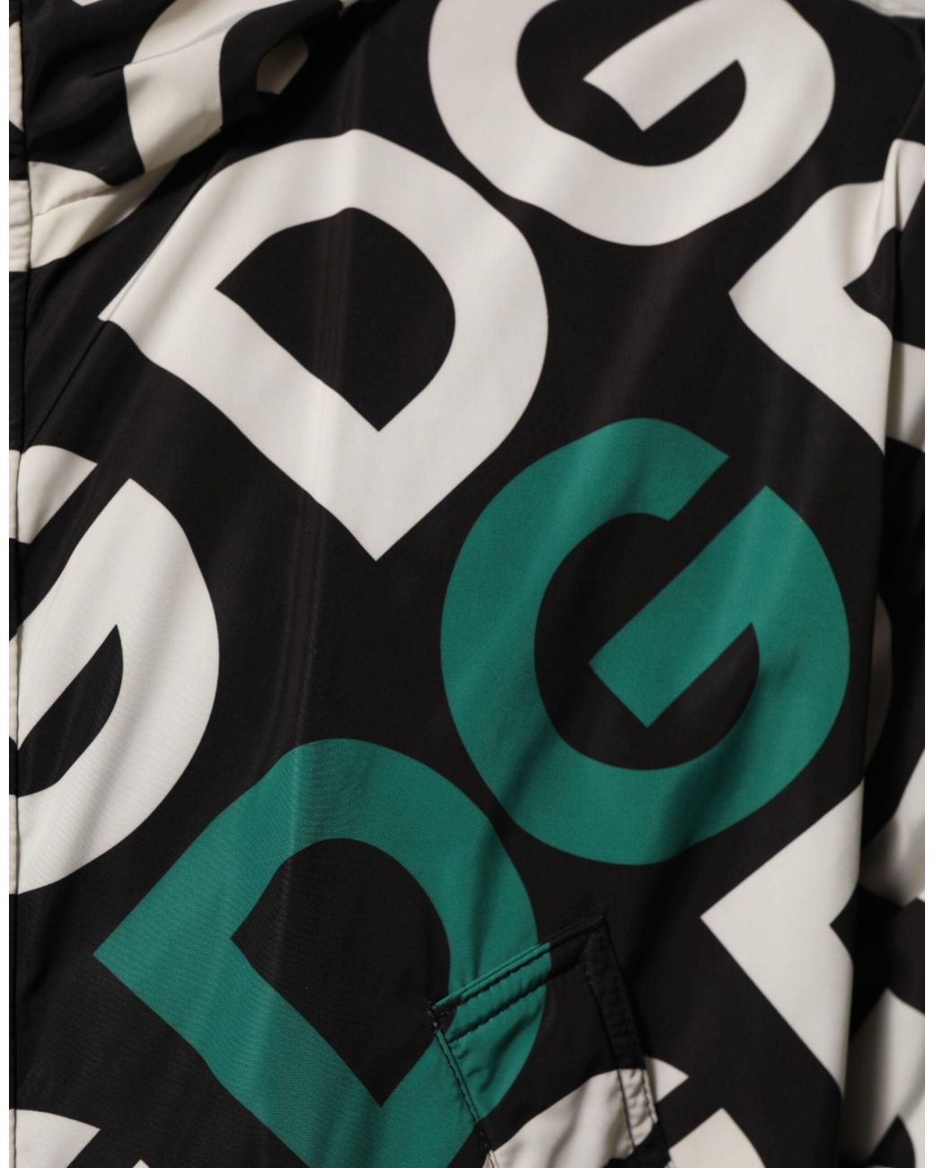 Dolce & Gabbana Black White Logo Print Hooded Coat Men Jacket for men