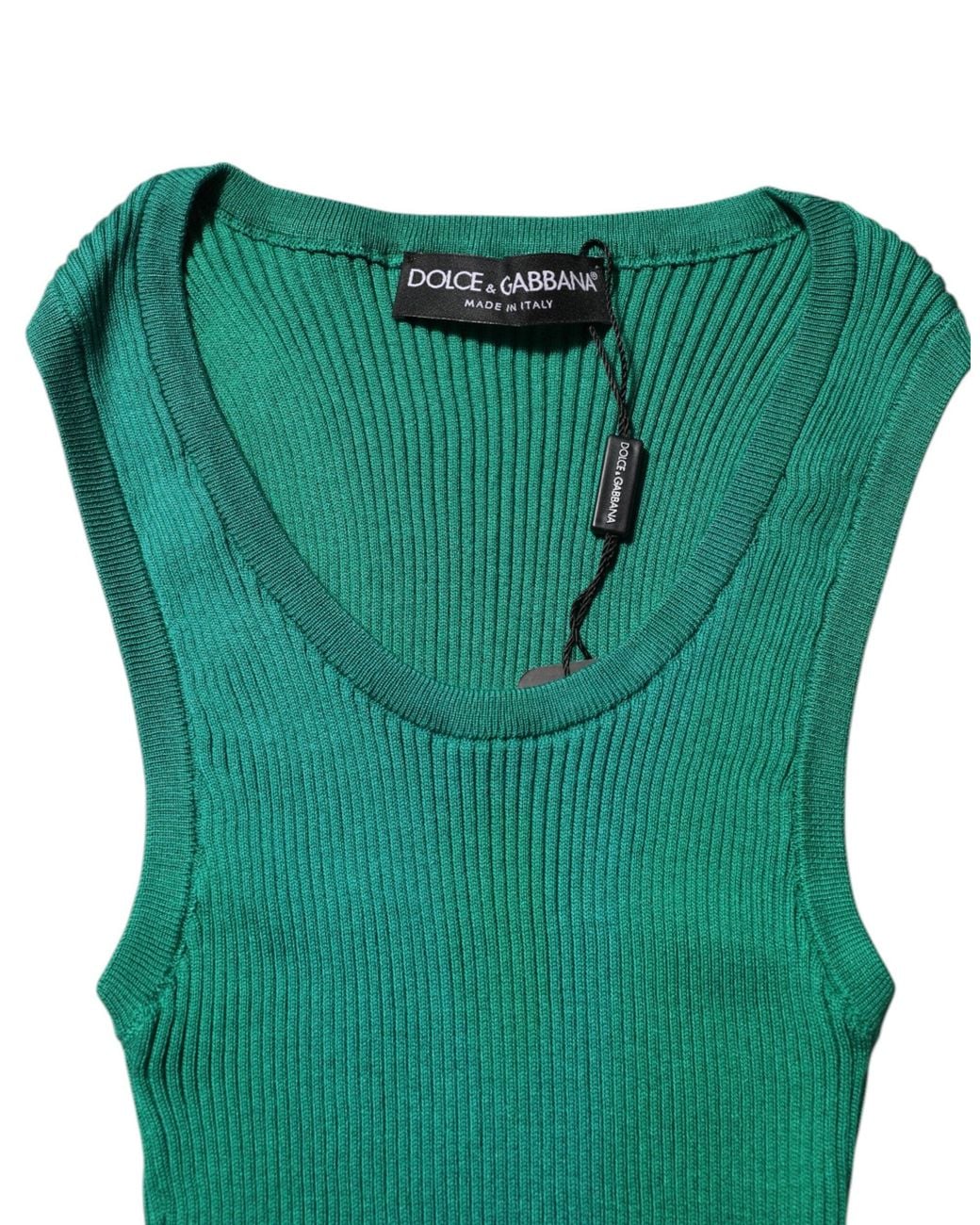 Dolce & Gabbana Green Silk Sleeveless Round Neck Tank Top for men