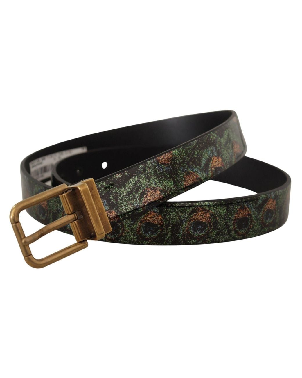 Dolce & Gabbana Black Leather Vernice Pavone Bronze Metal Belt for men