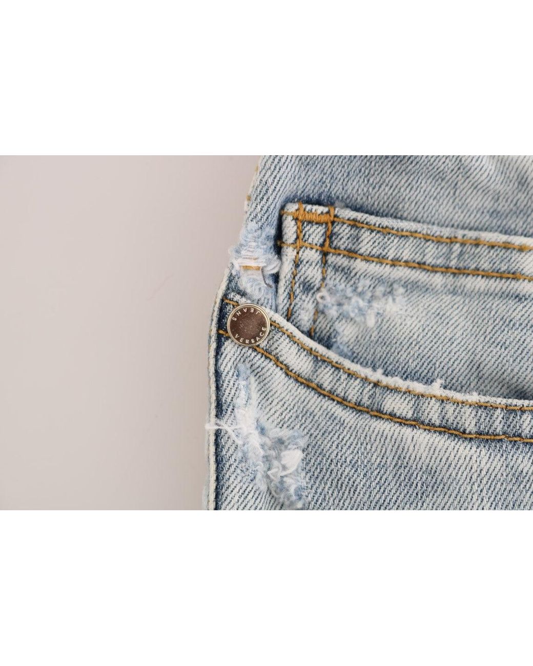 Versace Jeans Blue Wash Torn Stretch Slim Fit Jeans