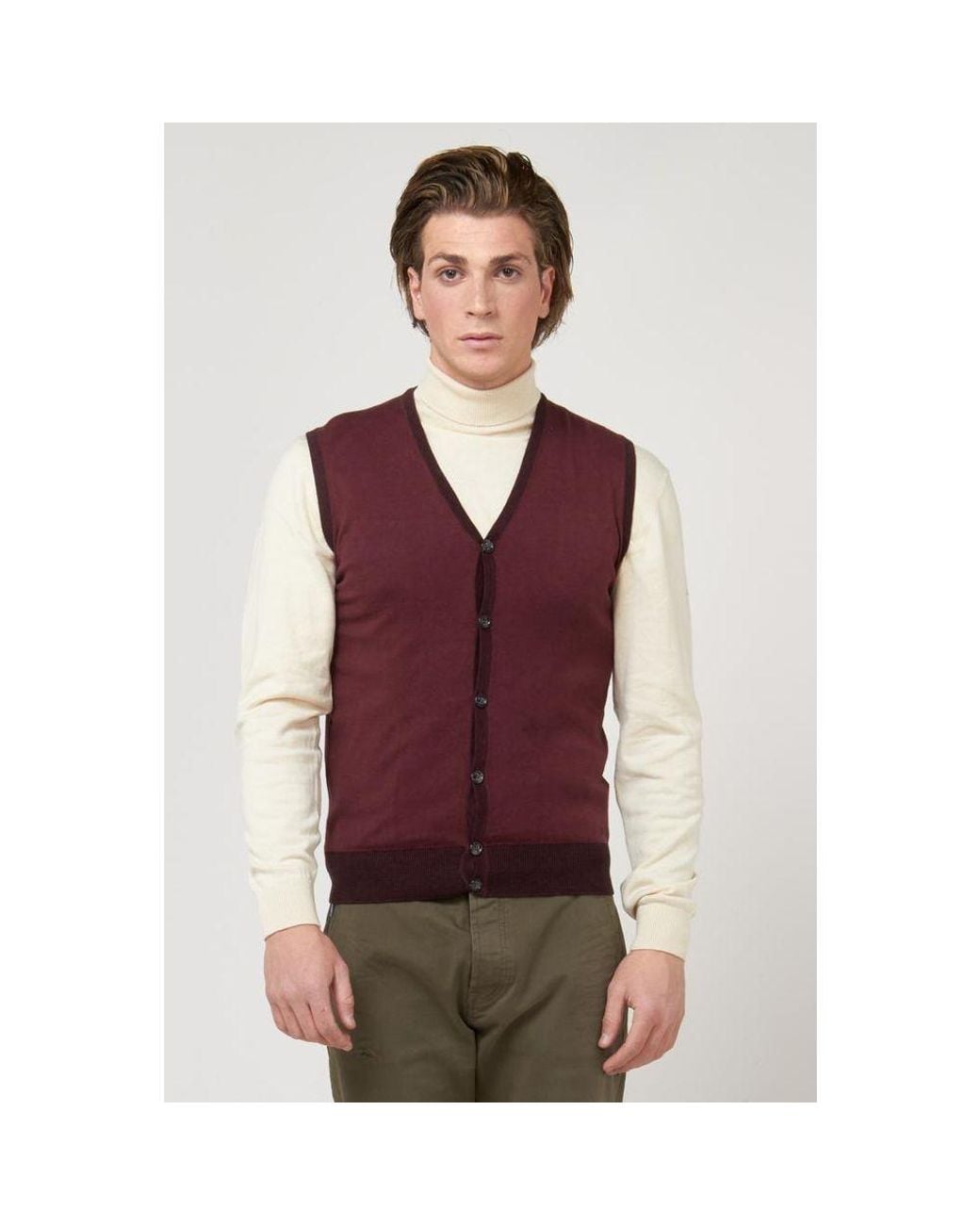 Gas Red Bordeaux Cotton Waistcoat for men