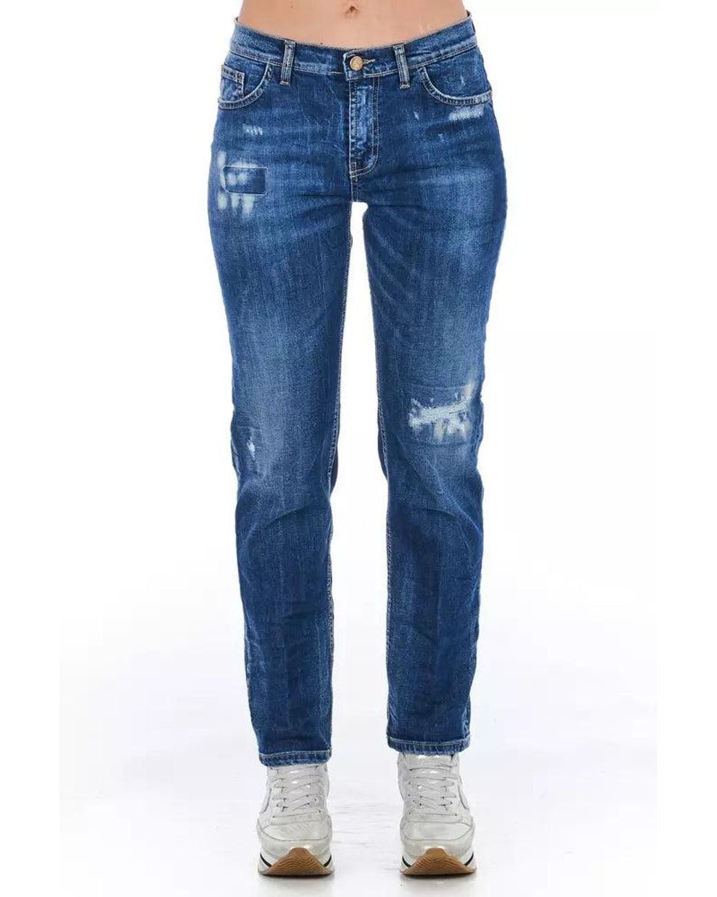 Frankie Morello Blue Cotton Blend Worn Wash Jeans