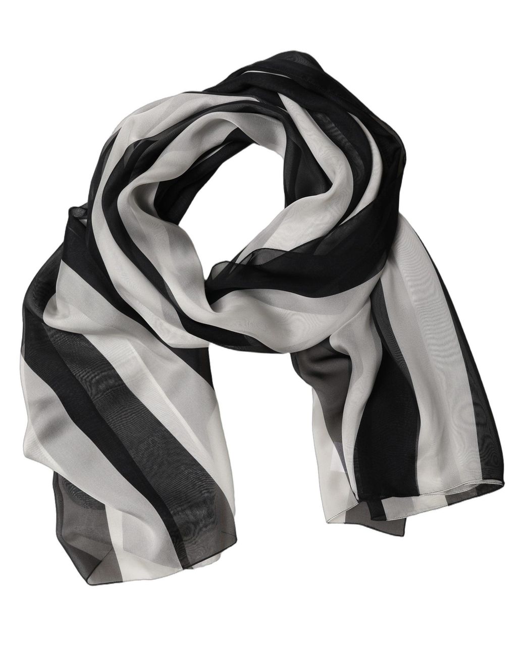Dolce & Gabbana Black White Stripe Silk Shawl Stole Scarf