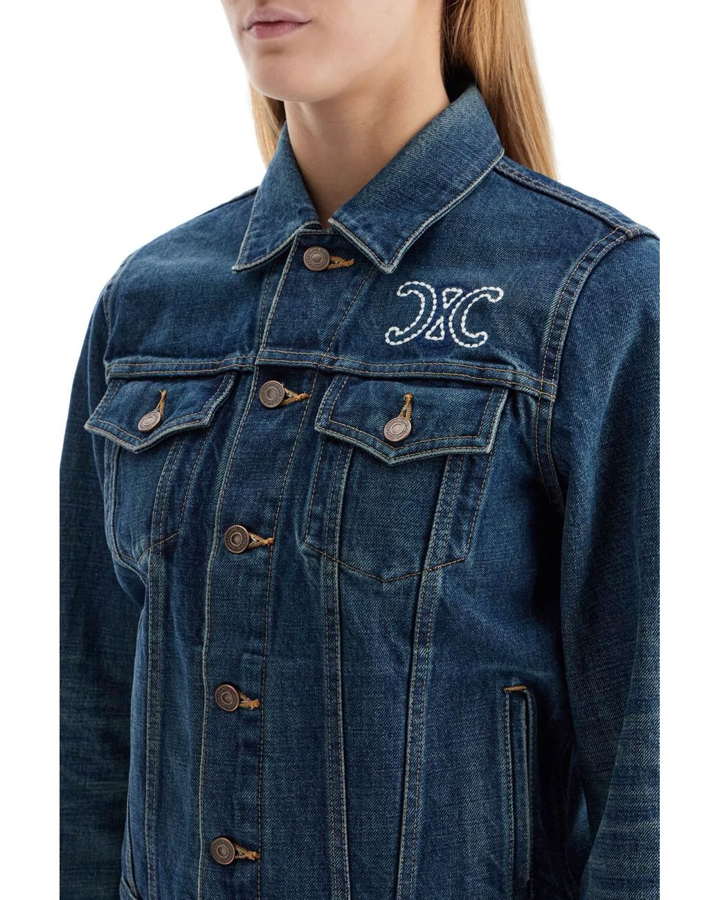 Celine Denim Logo Jacket With Seven in Blue | Lyst