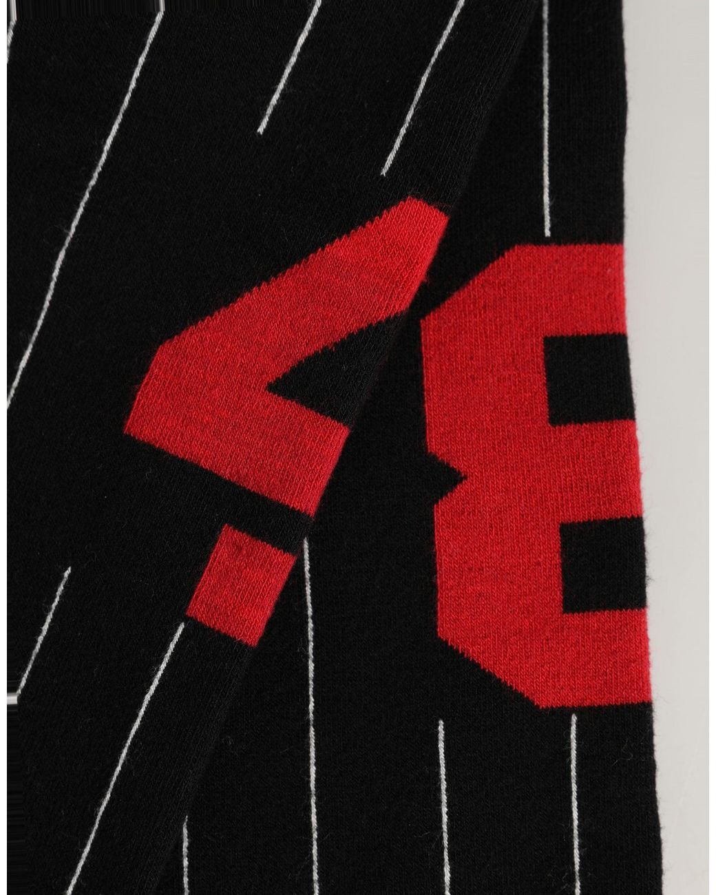 Dolce & Gabbana Red Men Black Pinstripe Logo Knee High Accessory Socks for men