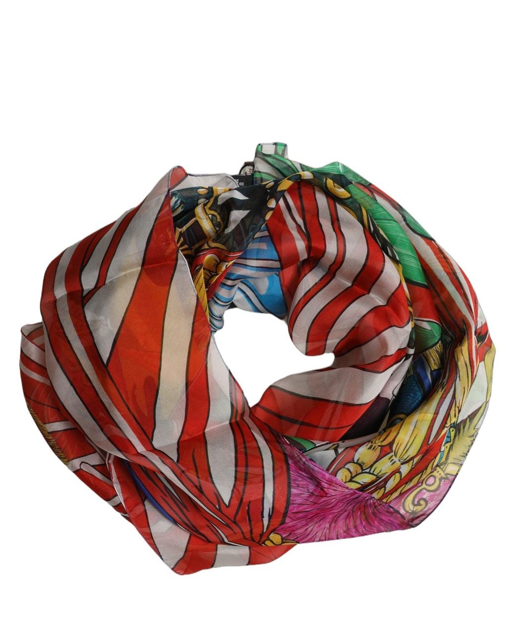 Dolce & Gabbana Red Multicolor Silk Printed Square Foulard Scarf