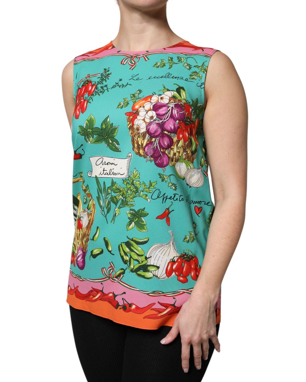 Dolce & Gabbana Green Multicolor Floral Silk Sleeveless Tank Top for men