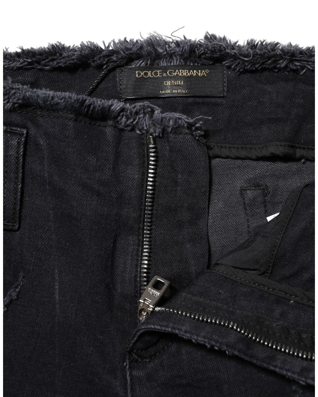 Dolce & Gabbana Black Cotton Tattered Skinny Denim Jeans for men