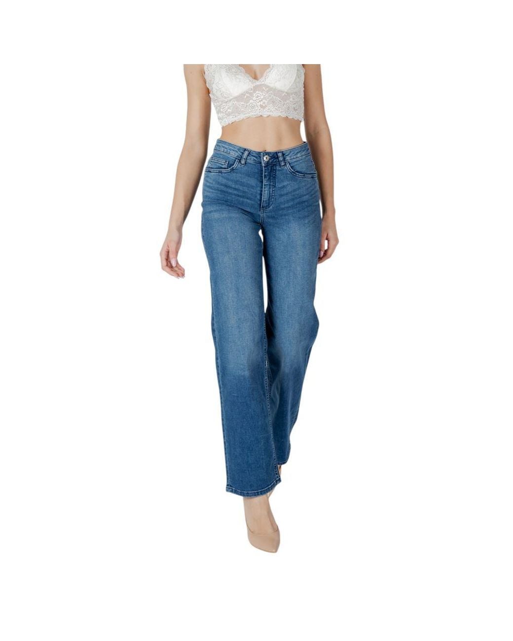 Ichi Blue Cotton Relaxed Fit Jeans