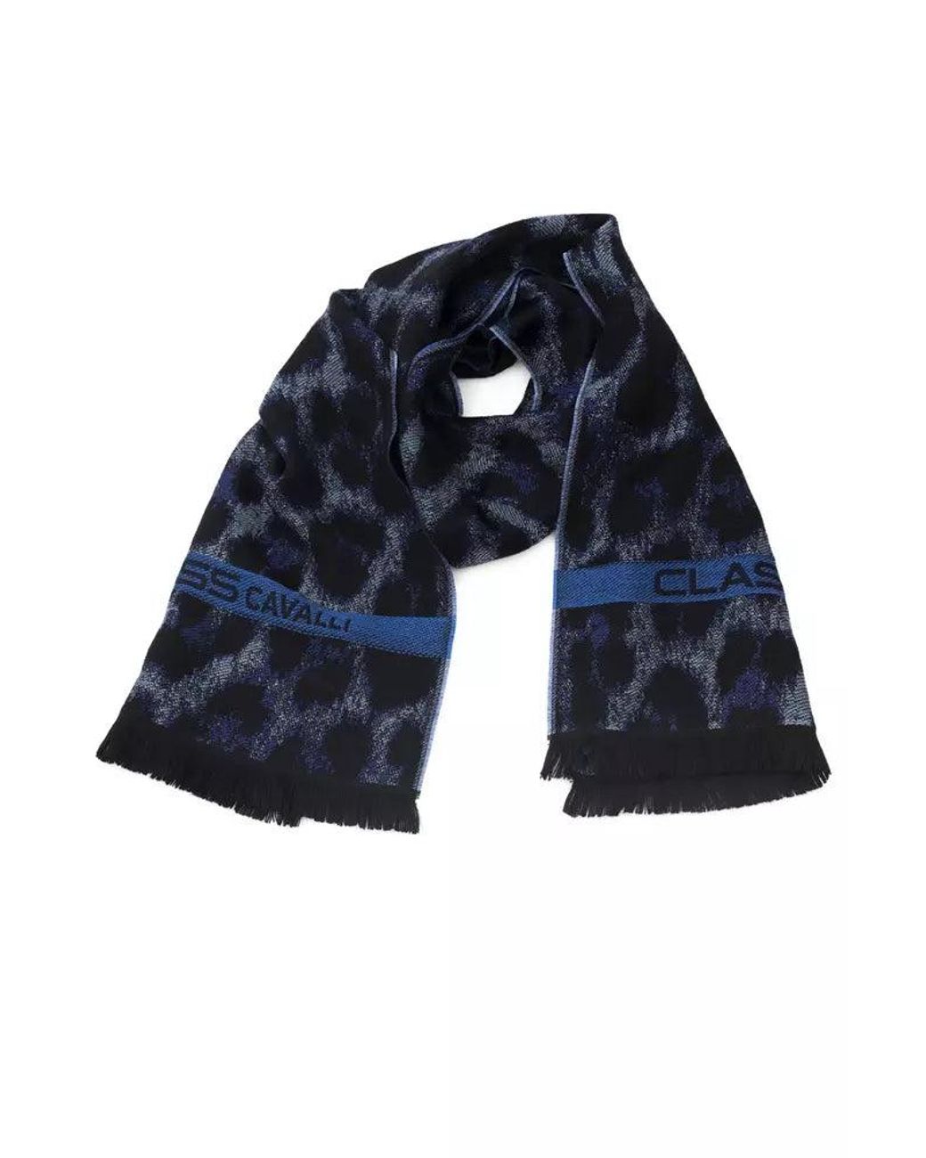 Roberto Cavalli Blue Animalier Fantasy Logo Luxury Scarf for men