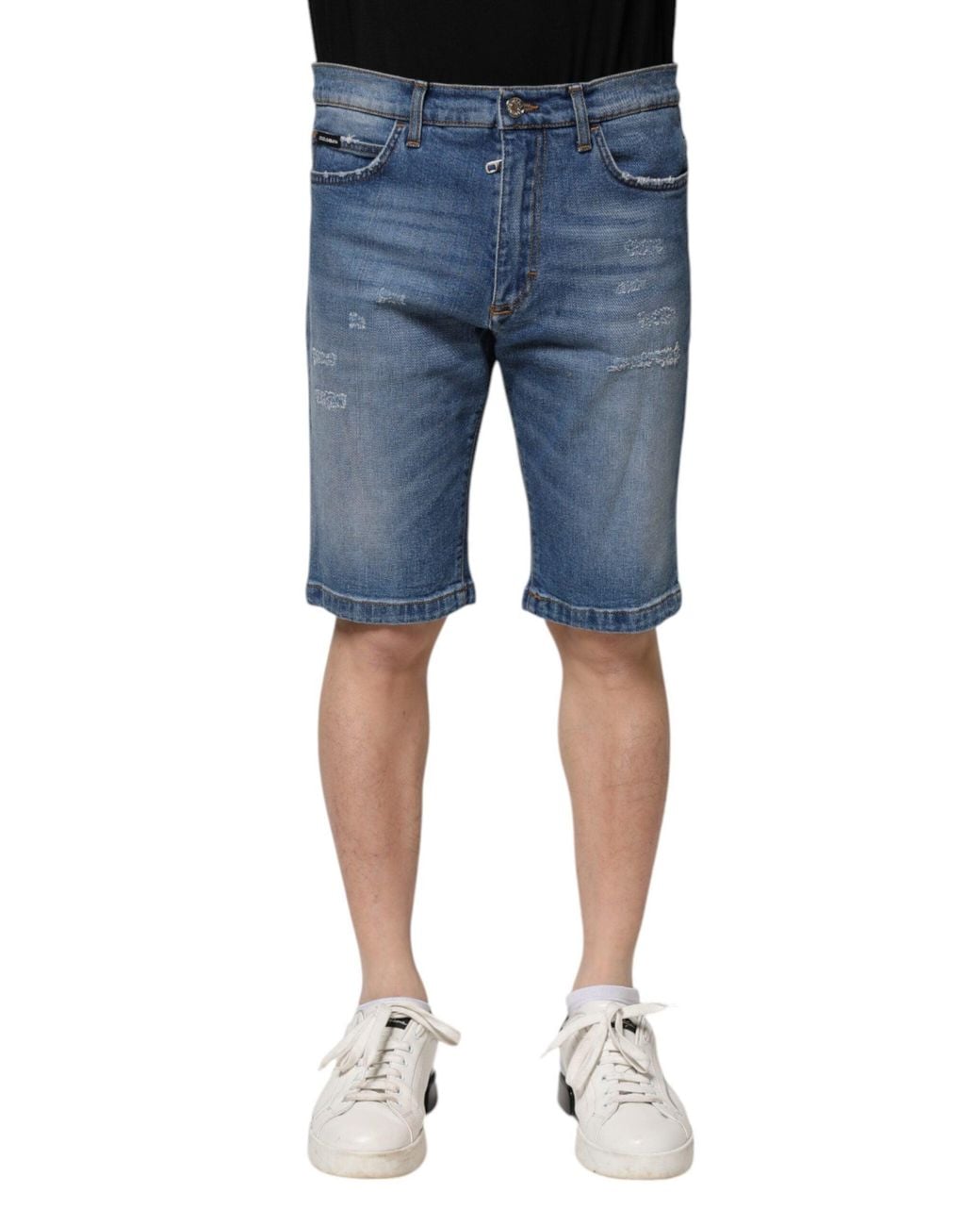 Dolce & Gabbana Blue Distressed Denim Shorts for men