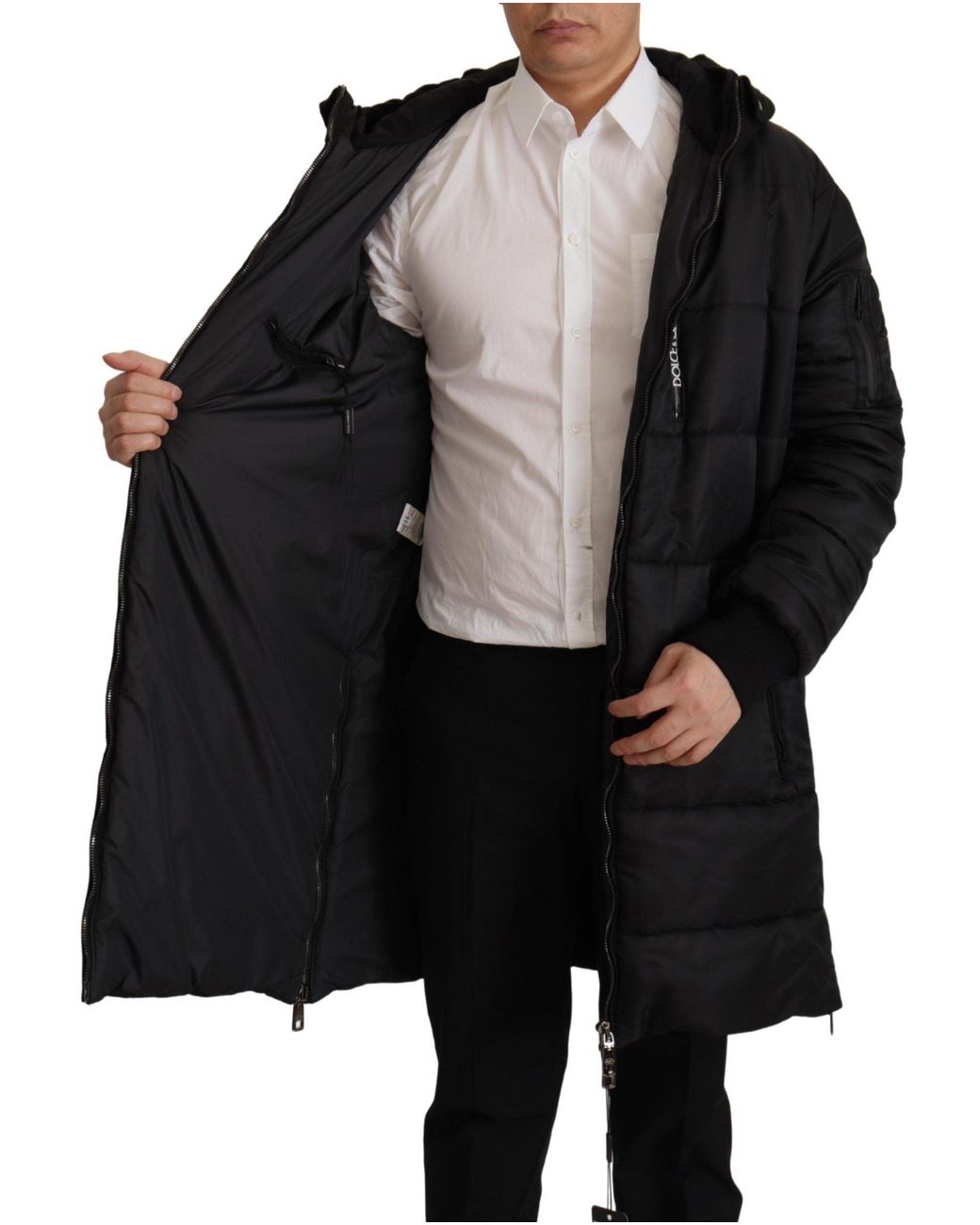 Dolce & Gabbana Black Nylon Hooded Parka Coat Winter Jacket for men