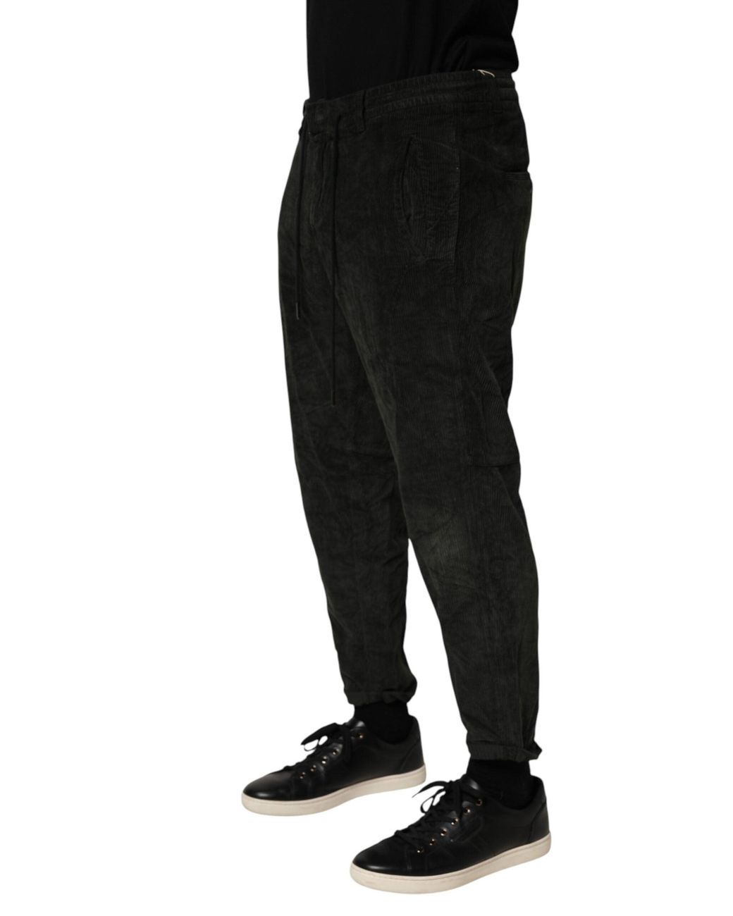 Dondup Black Mid Waist Cropped Corduroy Men Trouser Pants for men