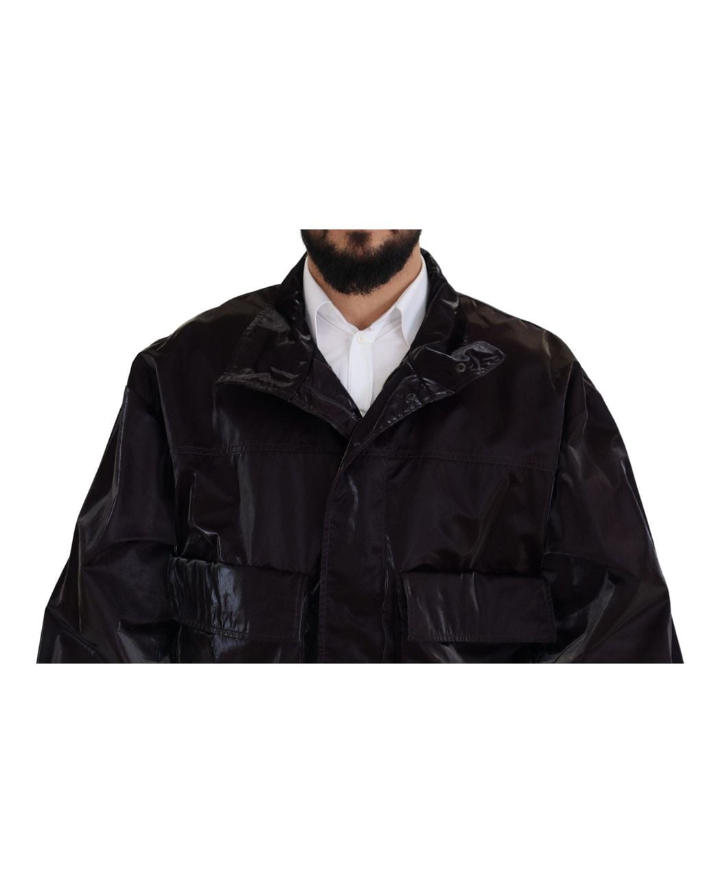 Dolce & Gabbana Black Bordeaux Nylon Collaredcoat Jacket for men