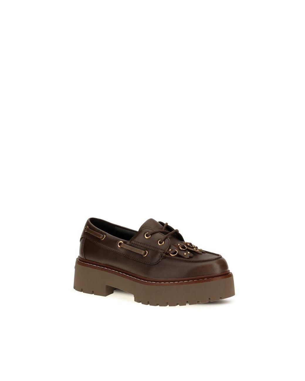 Pinko Brown Calf Leather Bos Taurus Platform Loafers