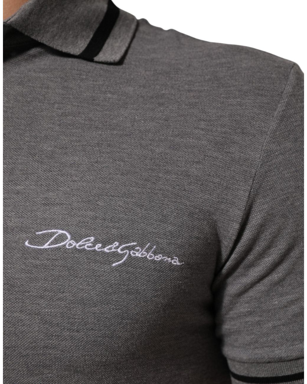 Dolce & Gabbana Gray Logo Embroidery Collared Polo T for men