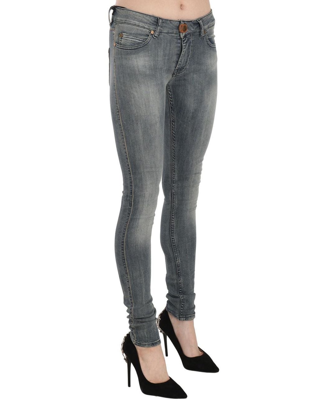 Plein Sud Black Blue Washed Low Waist Slim Fit Skinny Denim Casual Jeans
