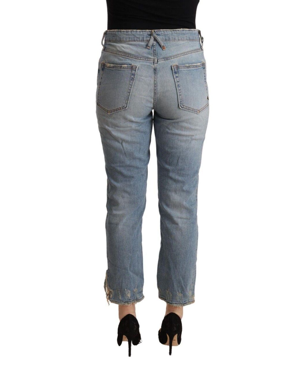 CYCLE Light Blue Distressed Mid Waist Cropped Denim Jeans