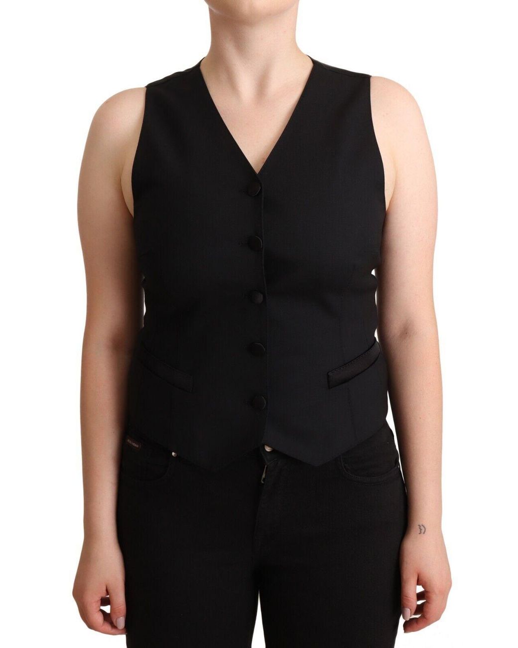 Dolce & Gabbana Black Elegant Vest Top With Button Detail