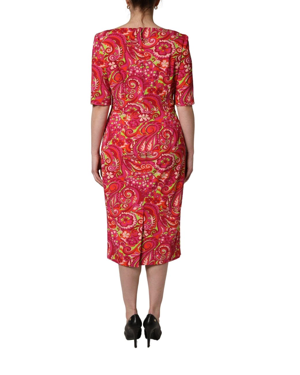 Dolce & Gabbana Red Paisley Floral Print Sheath Midi Dress