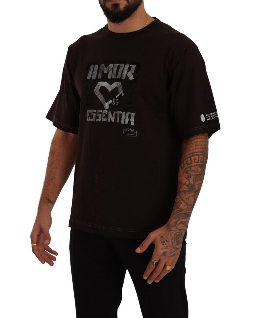 Dolce & Gabbana Black Elegant Burgundy L'Amore Crew Neck Tee for men