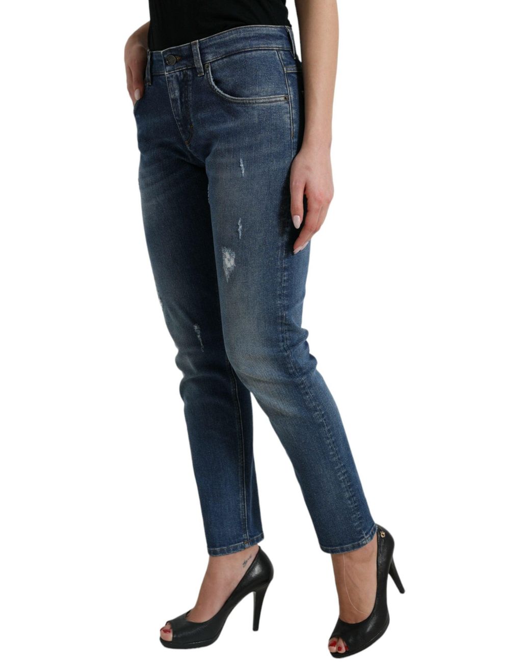 Dolce & Gabbana Blue Boyfriend Mid Waist Cotton Denim Jeans