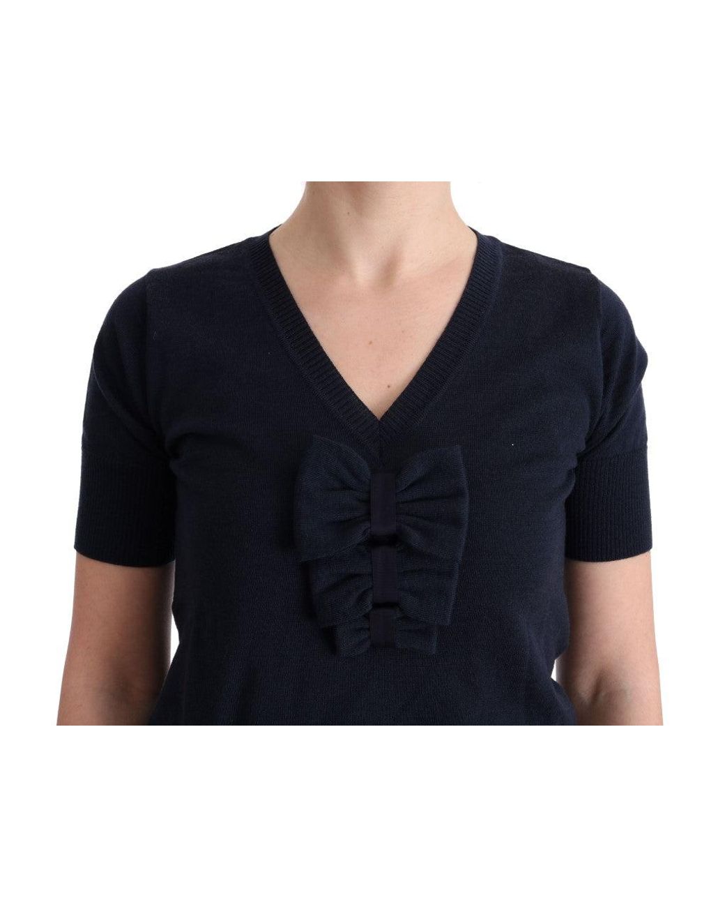 Marghi Ló Black Blue 100% Lana Wool Blouse Top
