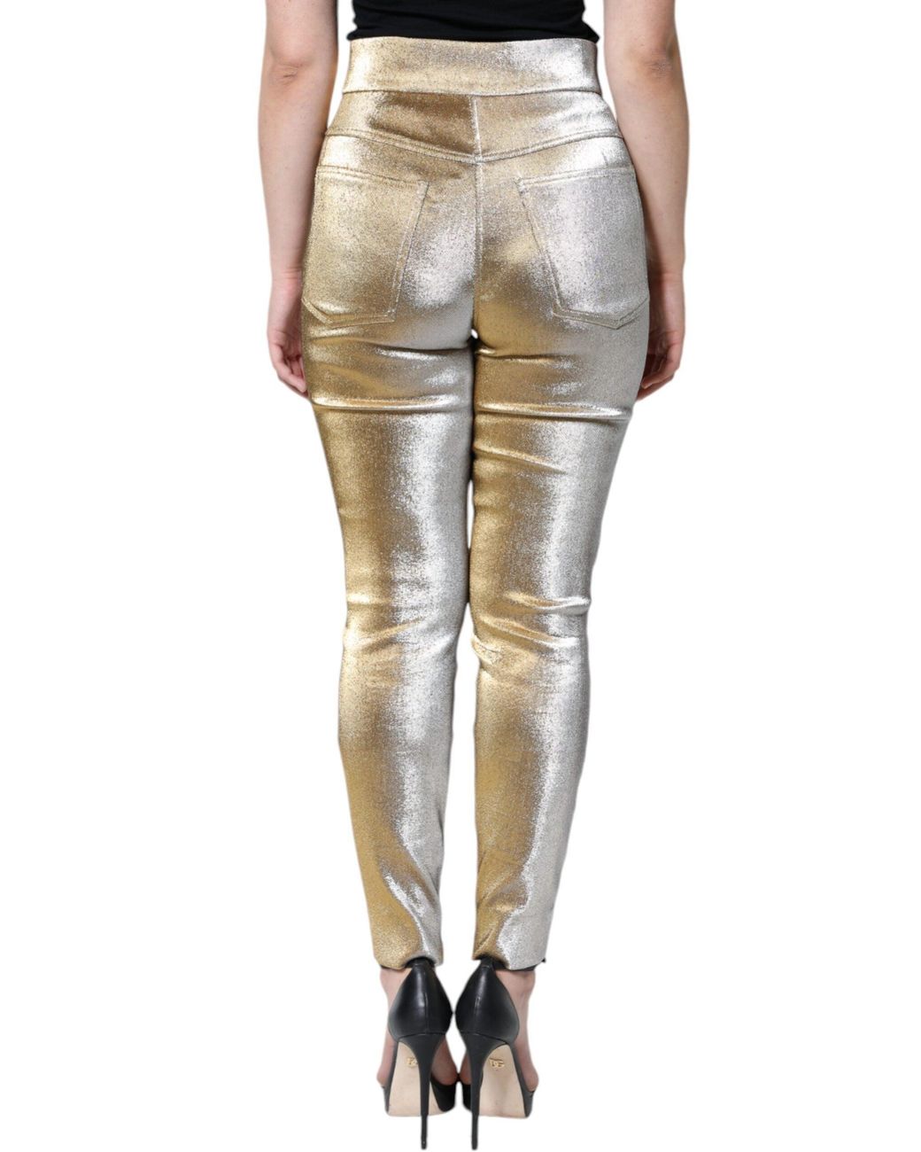 Dolce & Gabbana Multicolor Metallic Gold High Waist Skinny Pants