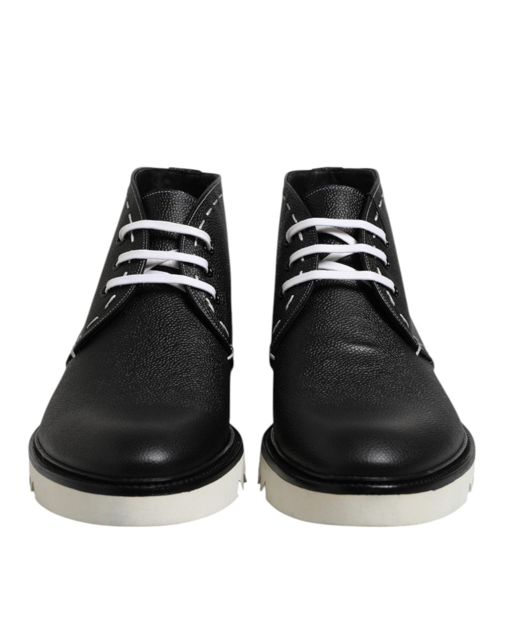 Dolce & Gabbana Black Leather Ankle Boot Stitch Detail for men