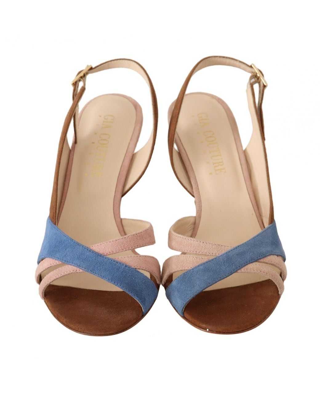 GIA COUTURE Blue Multicolor Suede Leather Slingback Heels Sandals Shoes